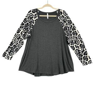 Cool Melon Charcoal Raglan‎ Leopard Print Long Sleeve Top Womens Size 1X